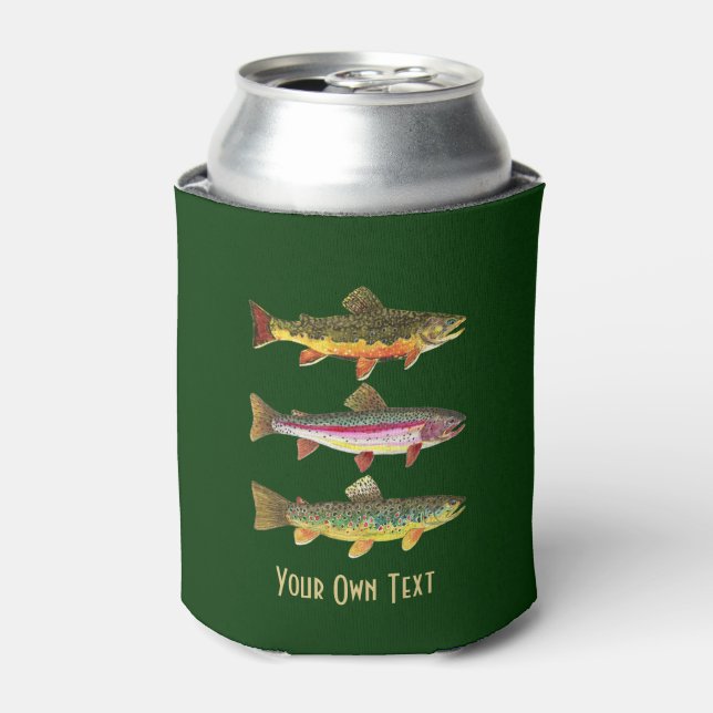 Trout! Brook, Rainbow, Brown - Fishing Ichthyology Can Cooler (Can Front)