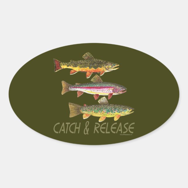 Trout Catch and Release Oval Sticker (Front)
