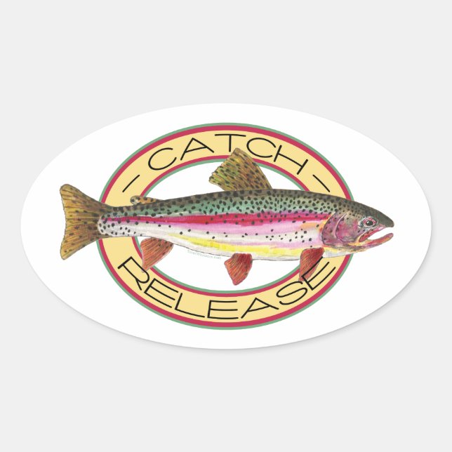 Trout Catch & Release Fishing Oval Sticker (Front)