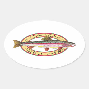 Trout Catch & Release Fishing Oval Sticker