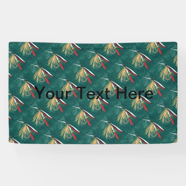 "Trout Fin" Trout Fly tiled wet fly on green       Banner (Horizontal)