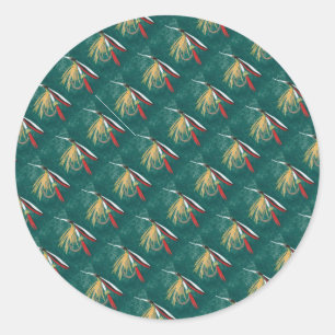 "Trout Fin" Trout Fly tiled wet fly on green Classic Round Sticker