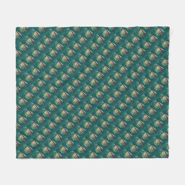 "Trout Fin" Trout Fly tiled wet fly on green Fleece Blanket (Front (Horizontal))