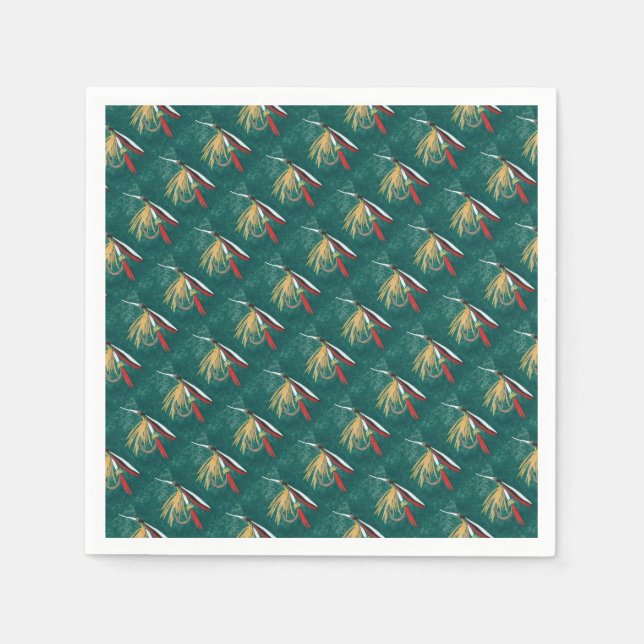 "Trout Fin" Trout Fly tiled wet fly on green       Napkin (Front)