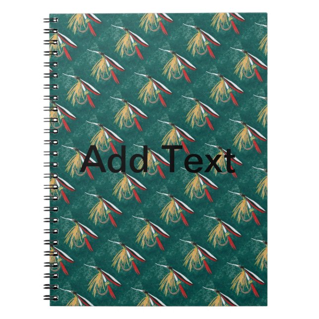 "Trout Fin" Trout Fly tiled wet fly on green       Notebook (Front)