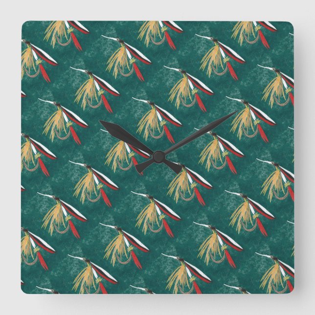 "Trout Fin" wet fly, fly fishing fly tying art Square Wall Clock (Front)
