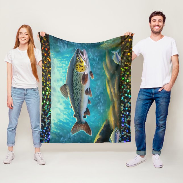 Trout Fish Fishing Fleece Blanket (In Situ)