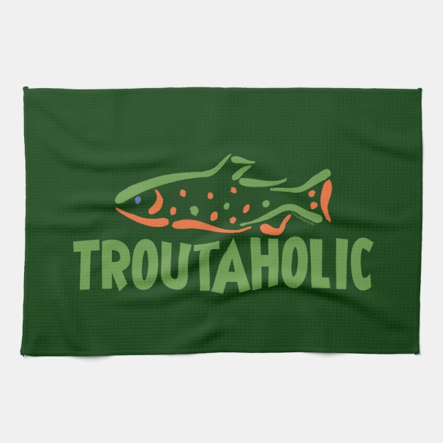 Trout Fisherman Fishing Tea Towel (Horizontal)