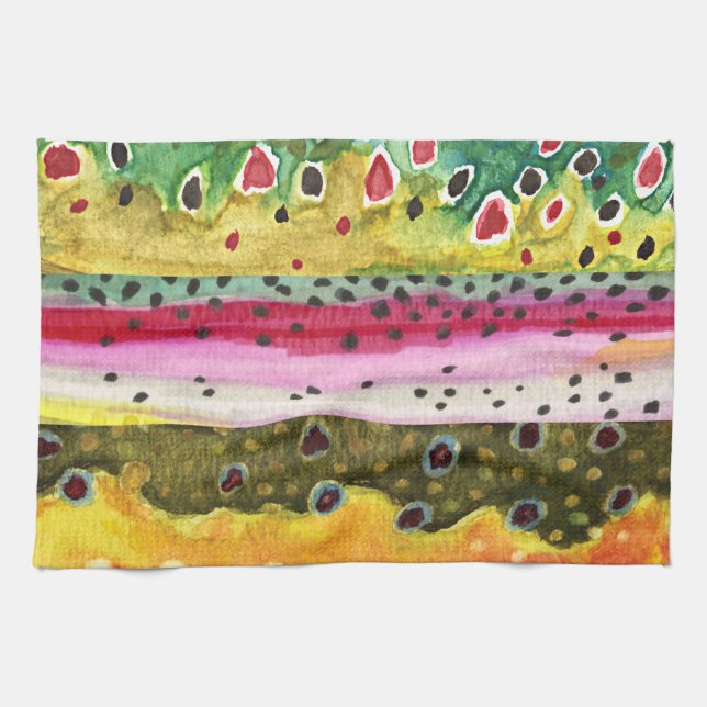 Trout Fisherman Tea Towel (Horizontal)