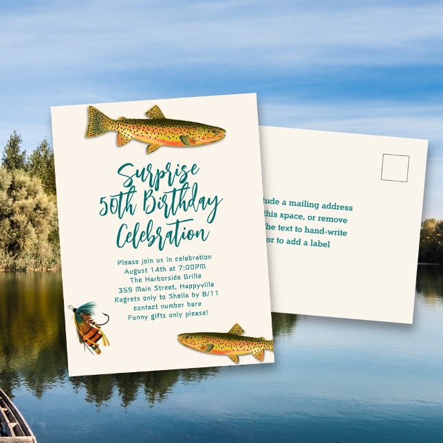 Trout Fishing Adult Birthday Party Postcards (Creator Uploaded)