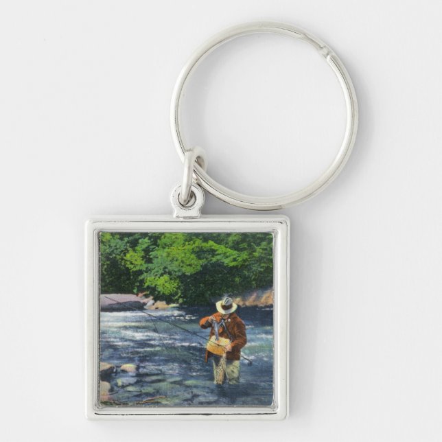Trout Fishing at Catherine's Creek Key Ring (Front)