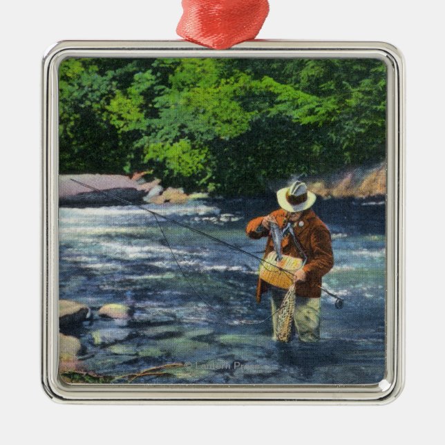 Trout Fishing at Catherine's Creek Metal Tree Decoration (Front)
