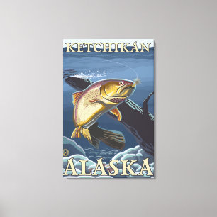 Trout Fishing Cross-Section - Ketchikan, Canvas Print