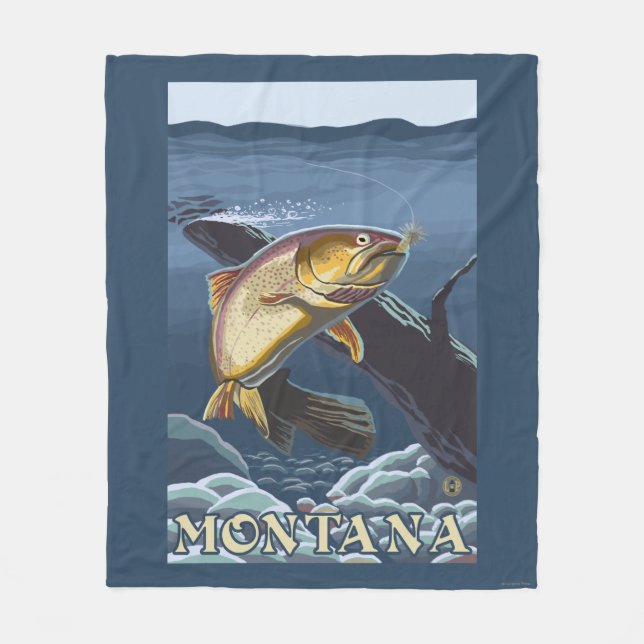 Trout Fishing Cross-Section - Montana Fleece Blanket (Front)