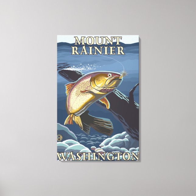 Trout Fishing Cross-Section - Mount Rainier, Canvas Print (Front)