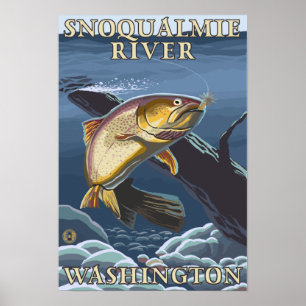 Trout Fishing Cross-Section - Snoqualmie River, Poster