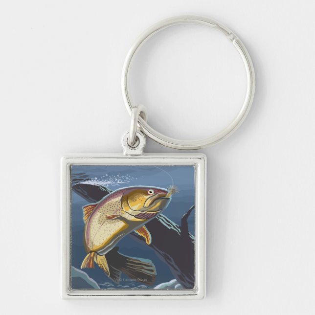 Trout Fishing Cross-Section - Wyoming Key Ring (Front)