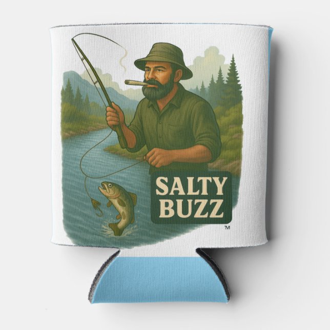 Trout Fishing Salty Buzz Can Cooler (Front)