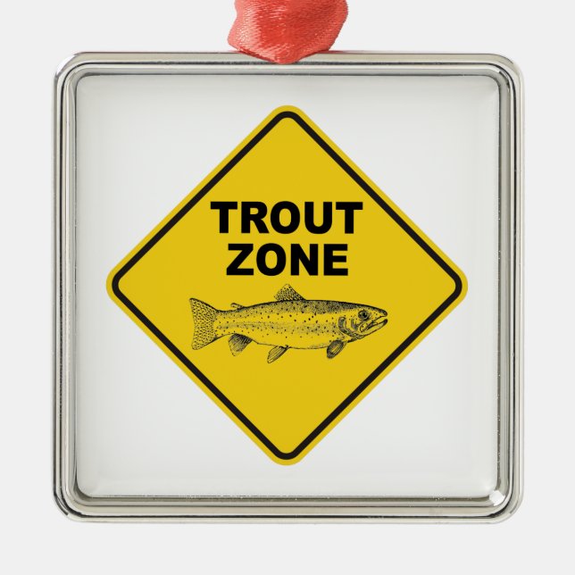 Trout Fishing Zone Metal Tree Decoration (Front)