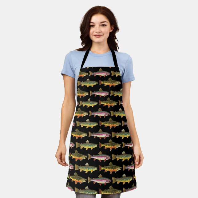 Trout Fly Fishing BBQ Grilling Fisherwoman's Cool Apron (Worn)