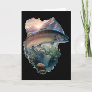 Trout Fly Fishing Mountains Nature Fisherman Card