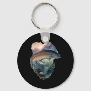 Trout Fly Fishing Mountains Nature Fisherman Key Ring