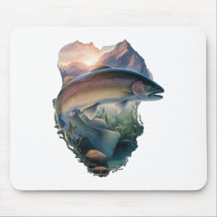 Trout Fly Fishing Mountains Nature Fisherman Mouse Pad