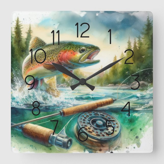 Trout Fly Fishing Square Wall Clock (Front)