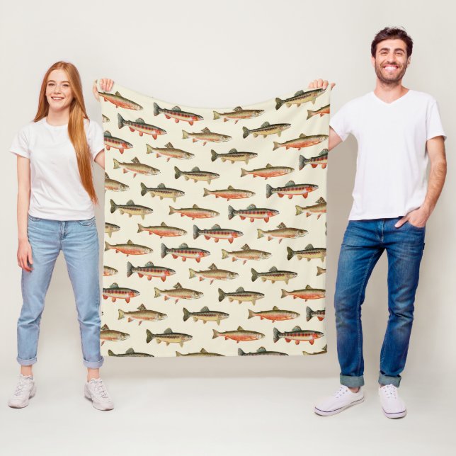 Trout Galore Cream Fleece Blanket (In Situ)