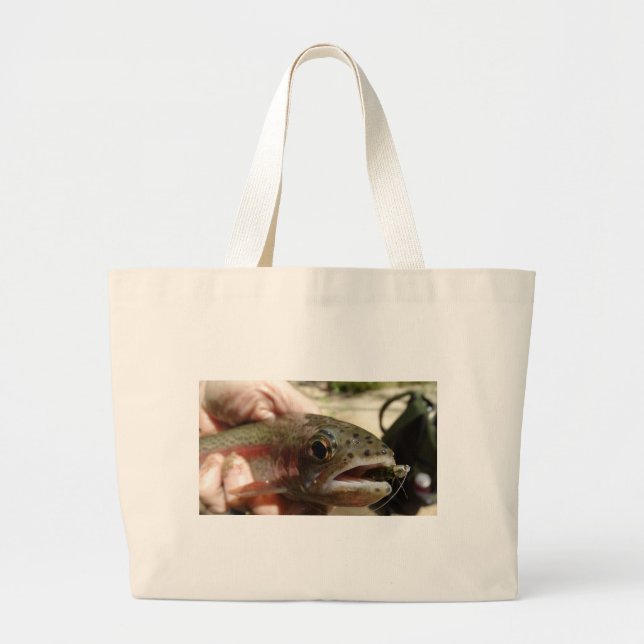 Trout in Hands Large Tote Bag (Front)