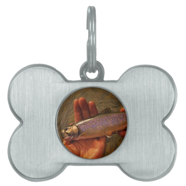 Trout in Hands Pet Name Tag (Front)