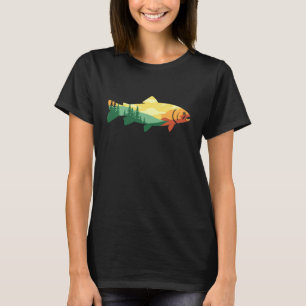 Trout Mountain Scene Outdoor Fishing Sunset Forest T-Shirt