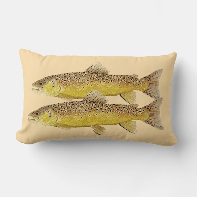 Trout Pillow- Brown & Brook Trout Lumbar Cushion (Front)