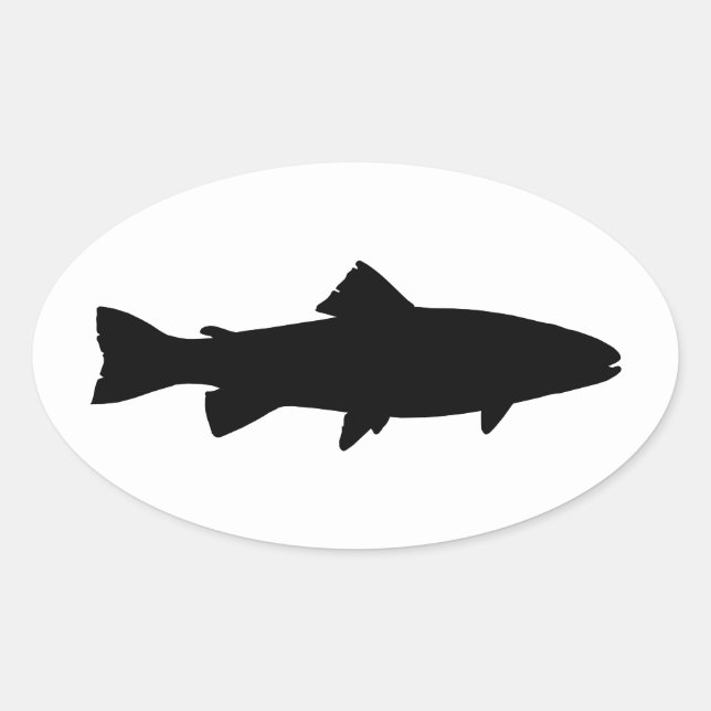 Trout Silhouette (Black on White) Oval Sticker (Front)