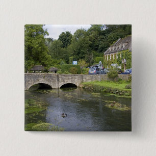 Trout stream in the village of Bibury, 15 Cm Square Badge