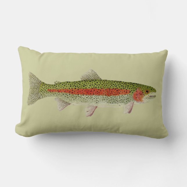 Trout Throw Pillow- Rainbow & Brown Trouts Lumbar Cushion (Front)