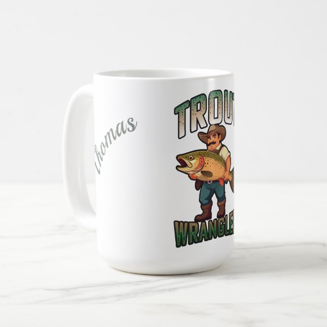 Trout Wrangler cartoon vector illustration  Coffee Mug (Front Left)