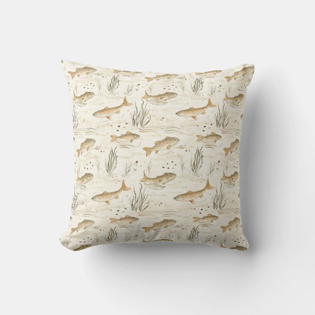 Troutabout Throw Pillow (Front)