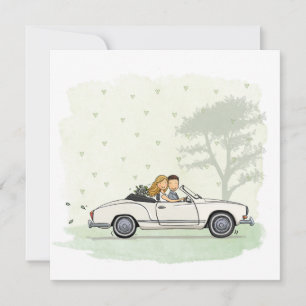 Trouwkaart bride couple in vintage Karmann Ghia