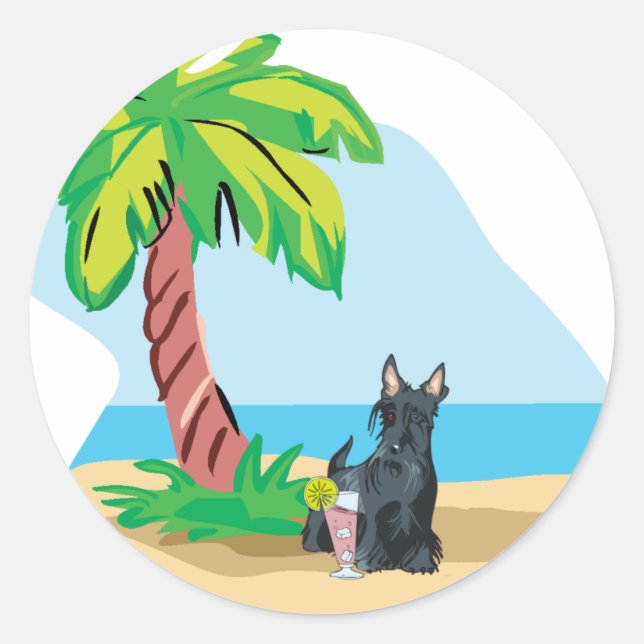 trpoical scottie classic round sticker (Front)