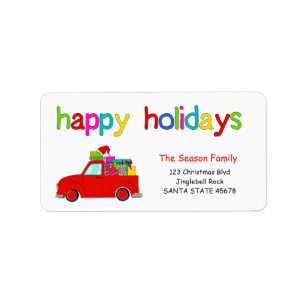 Truck and gifts Christmas label Happy Holidays