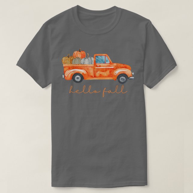 Truck and Pumpkins Cute Autumn shirtHello Fall  T-Shirt (Design Front)