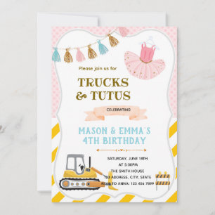 Truck and tutus joint birthday party invitation