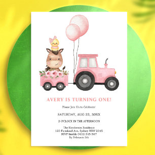 Truck Animals Farm Balloon Kids Birthday Invitation