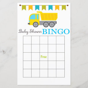 Truck baby shower bingo card