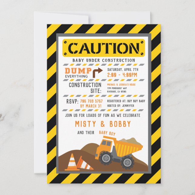 Truck baby shower invitation (Front)