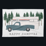 Truck Camping RVing Motorhome BLUE Trees Whimsical Tea Towel<br><div class="desc">HAPPY CAMPERS! I'd rather be RVing!! What about you? Check out this sweet red truck camper towel and check my shop for more matching items like tshirts, magnets, keychains, pillows, stickers and more. And of course more RV, campervan, motorhome and camping stuff too. Customise this mug with a name, your...</div>