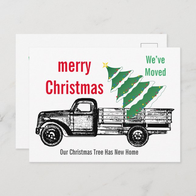 Truck Christmas Tree We’ve Moved Announcement  Postcard (Front/Back)