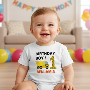Truck Construction 1st Birthday Party Baby T-Shirt