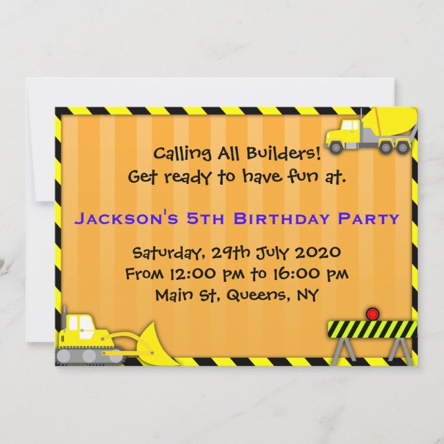 Truck Construction Birthday Invitation (Front)